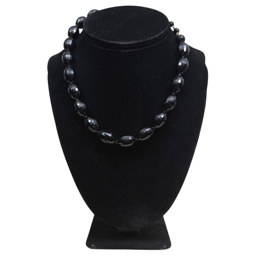 Black Faceted Oval Acrylic Beaded Choker Necklace Costume Jewelry Elegant 8 in L